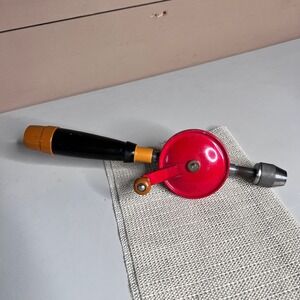 Vintage Japan Hand Crank Drill Red Eggbeater Style Manual Woodworking Tool